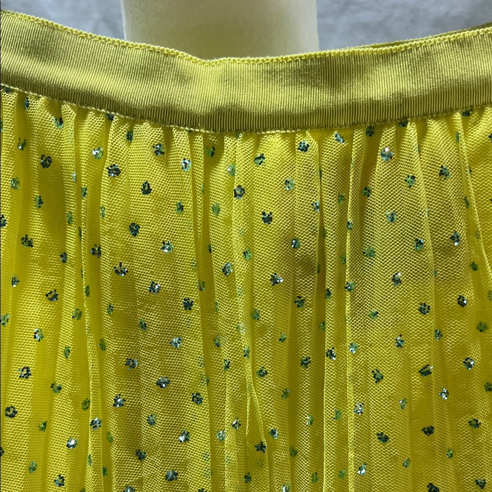 J CREW Elegant/Stunning Yellow Tulle w/blue glitter spots Pleated Skirt size 8 - Picture 3 of 6
